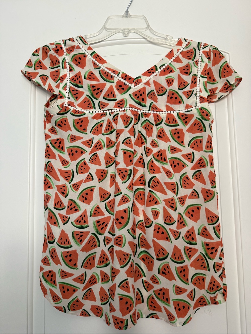 Maeve Cream Sleeveless Top with Pink-Orange Watermelon Print - Picture 6 of 10